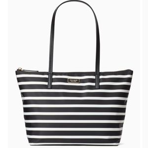 Kate Spade Hayden Sailing Black White Stripe Top Zip Tote